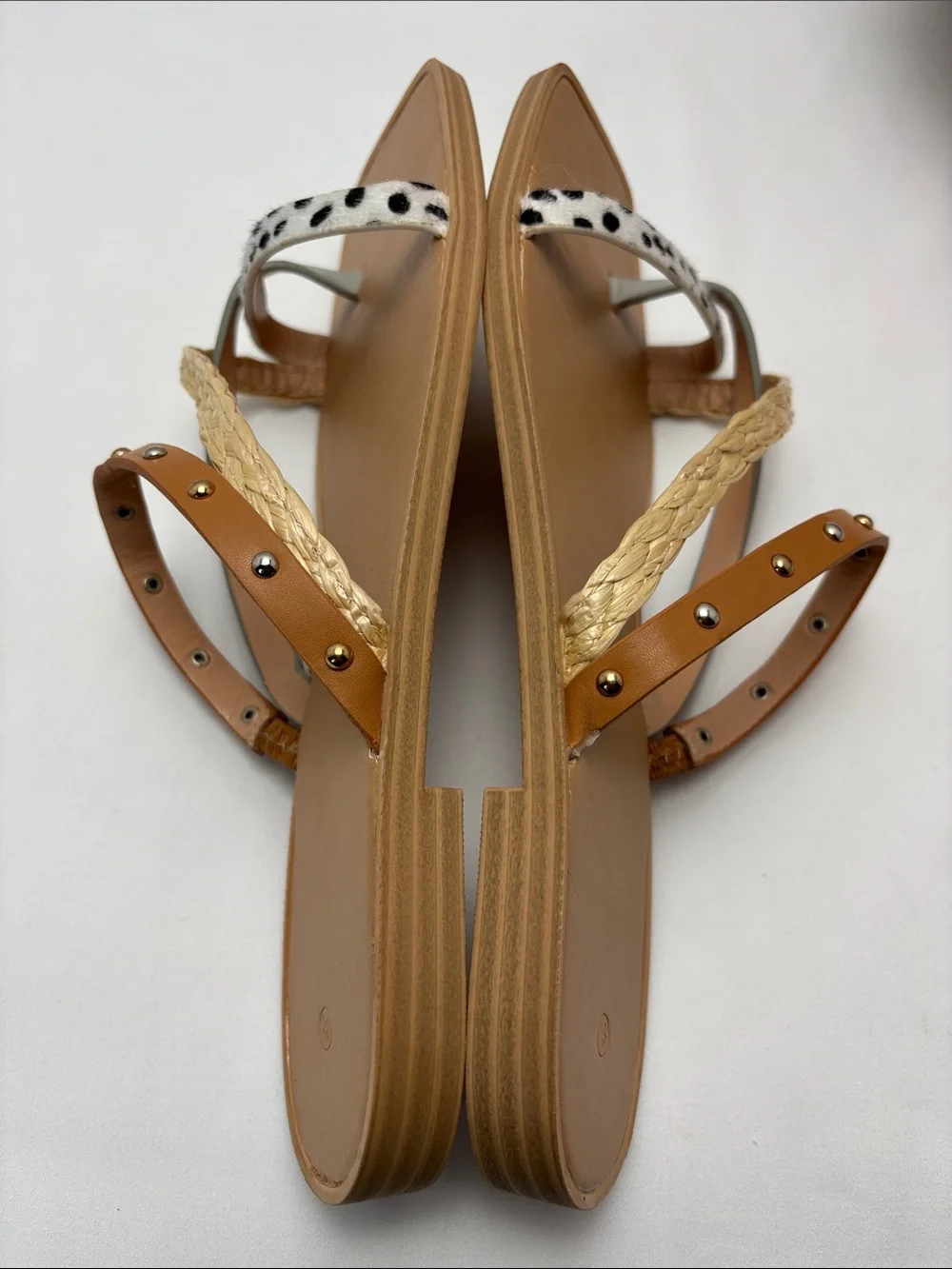 ZBY Womens 8.5 Multi-Texture Leopard Studs Strappy Slide Sandals - Tan #473